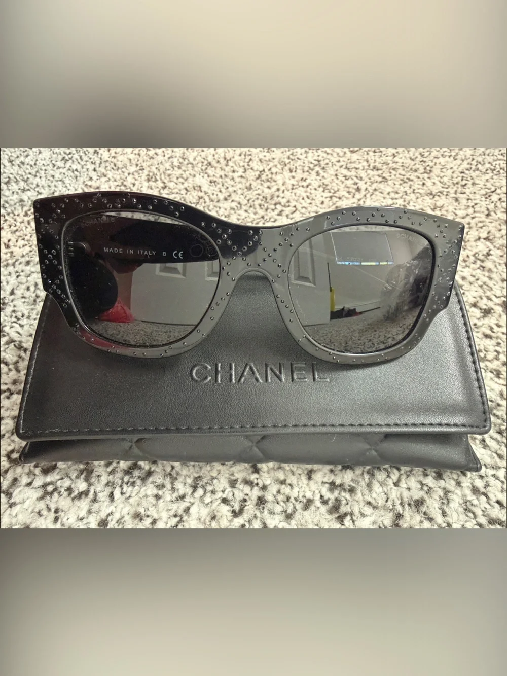 CHANEL Black Crystal-Studded Oversized Sunglasses